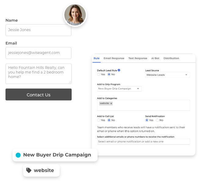 Lead rules and distribution in Wise Agent CRM to automatically route and assign new leads